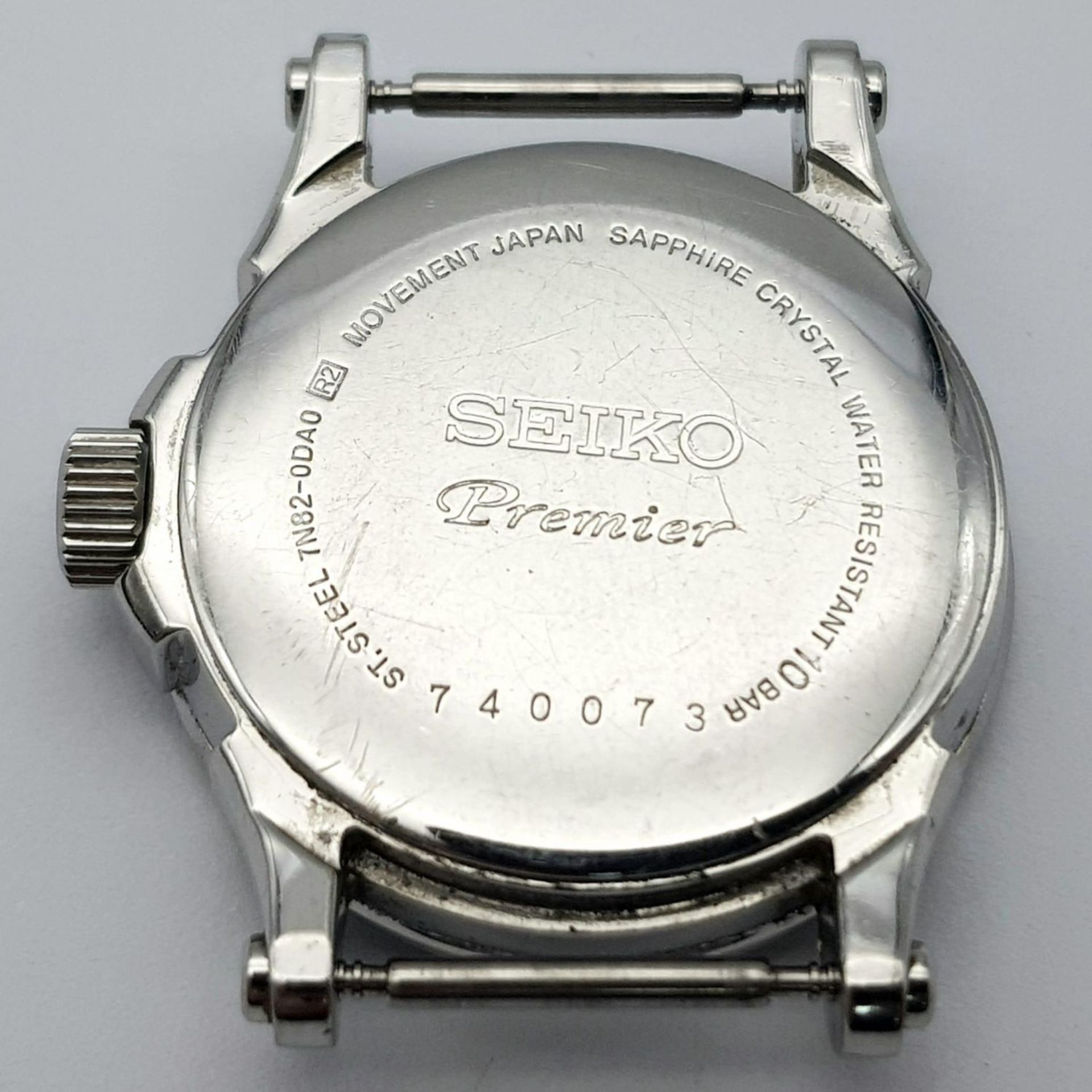 A Seiko Premier Ladies Diamond Watch Case. 27mm. Diamond bezel. Mother of pearl dial. In working - Image 8 of 8