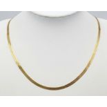 An Italian 9K Yellow Gold Herringbone Necklace. 40cm. 4.6g weight.