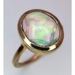 A Gold Plated 925 Silver Opal Ring. Size L. 2.62g weight.