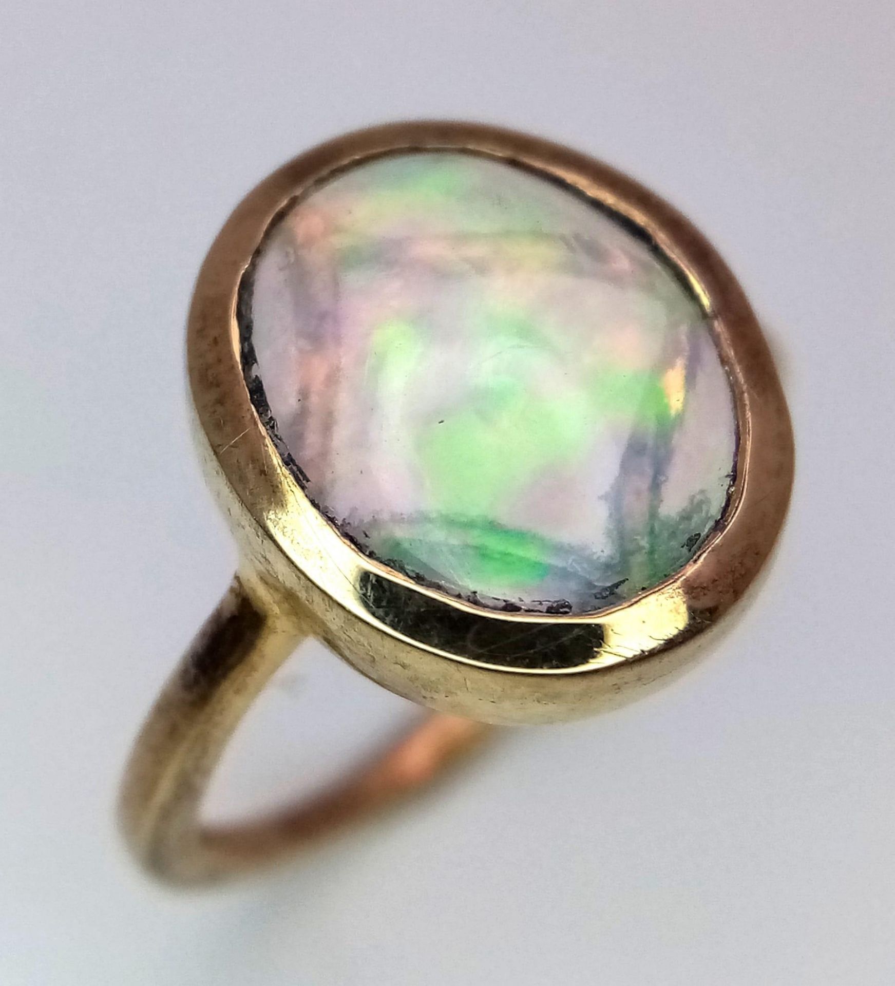 A Gold Plated 925 Silver Opal Ring. Size L. 2.62g weight.