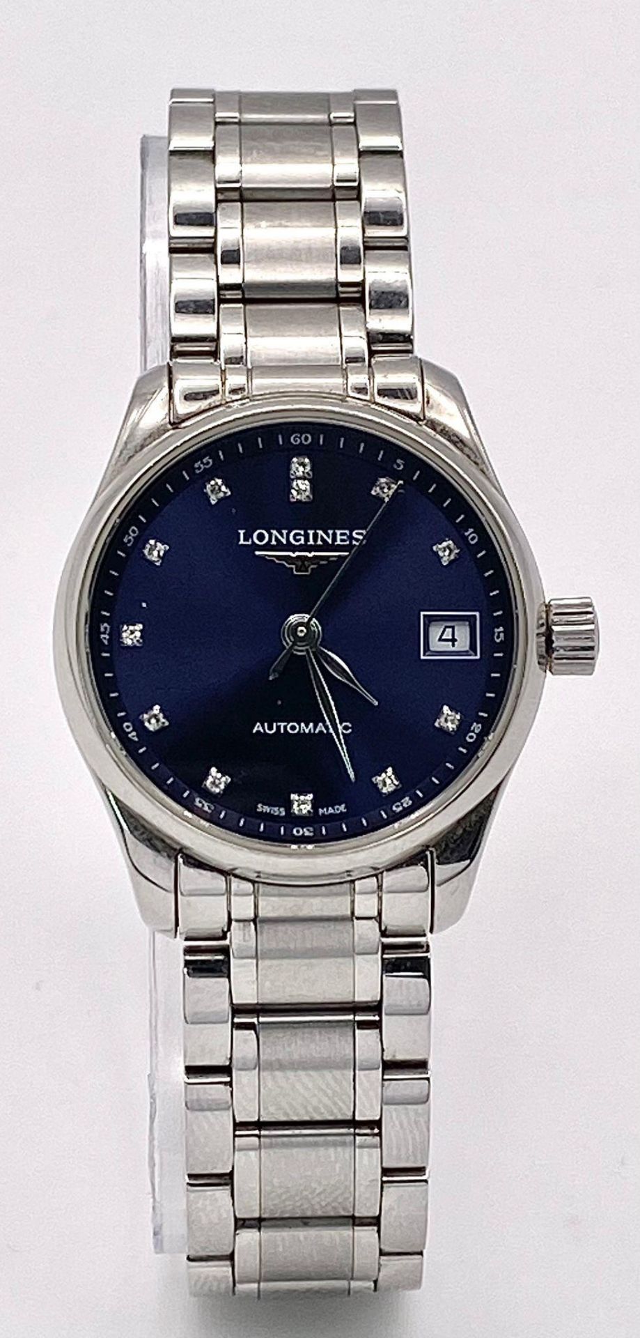 A Longines Automatic Diamond Ladies Watch. Stainless steel bracelet and case - 26mm. Electric blue - Image 4 of 12