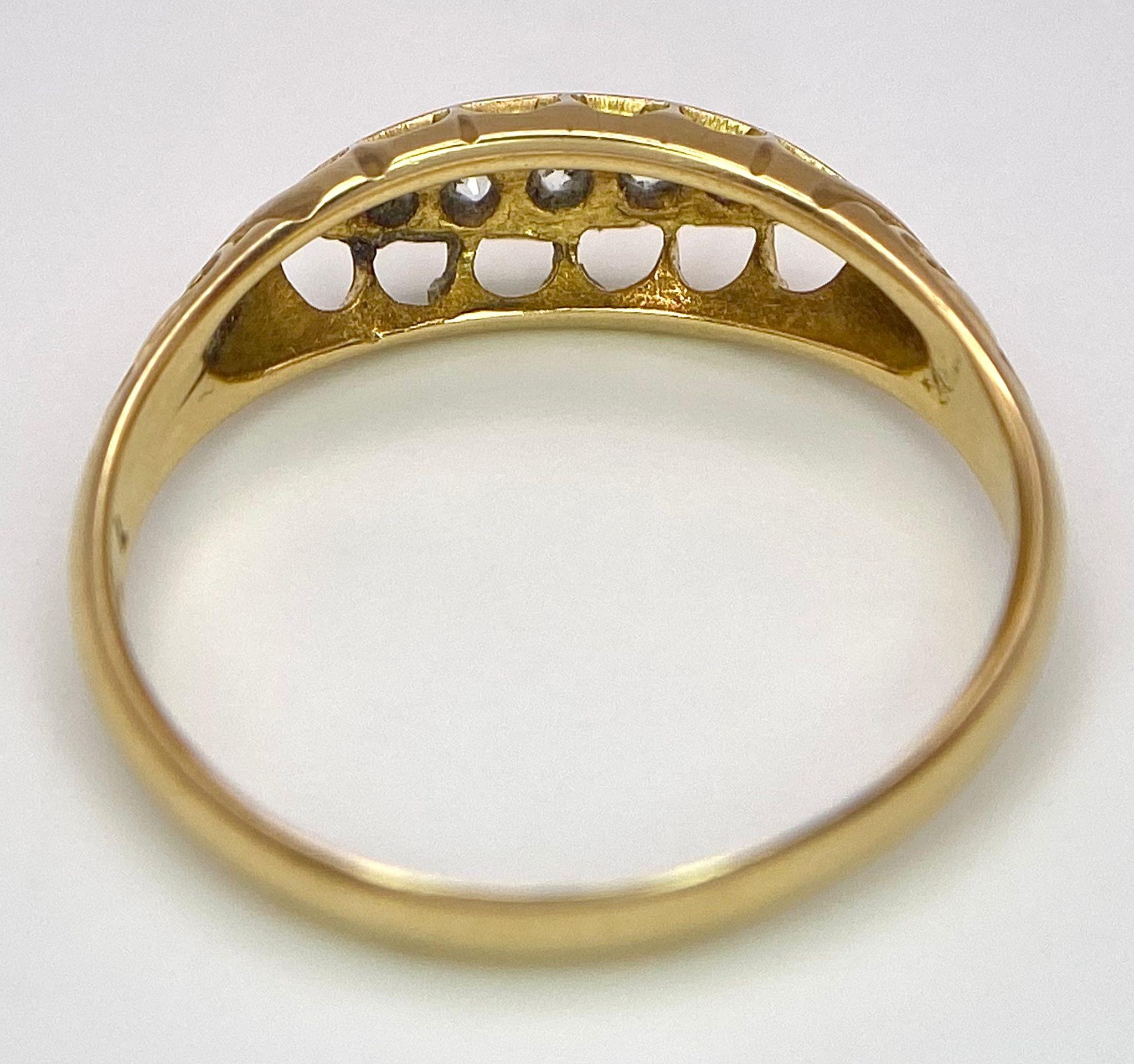 A Vintage 18K Yellow Gold Five Stone Diamond Ring. Full UK hallmarks. Size P. 2.5g total weight. - Image 5 of 8