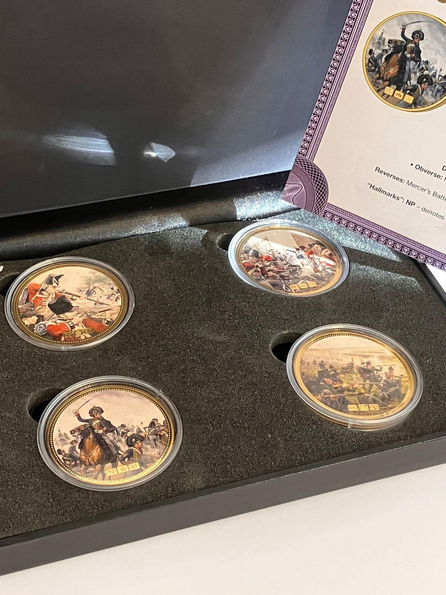 Rare Battle of Waterloo ‘NUMISPROOF’ commemorative set. Consisting 4 x large GOLD PLATED Numisproofs - Bild 12 aus 17
