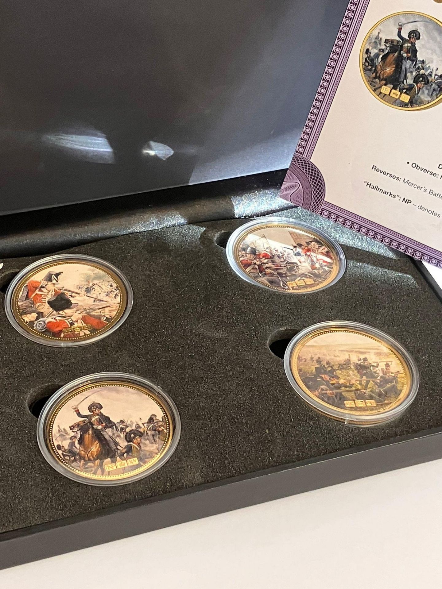 Rare Battle of Waterloo ‘NUMISPROOF’ commemorative set. Consisting 4 x large GOLD PLATED Numisproofs - Image 12 of 17