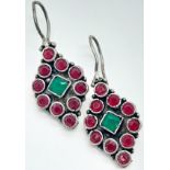 A Vintage Pair of Emerald and Ruby Earrings set in 925 Silver.