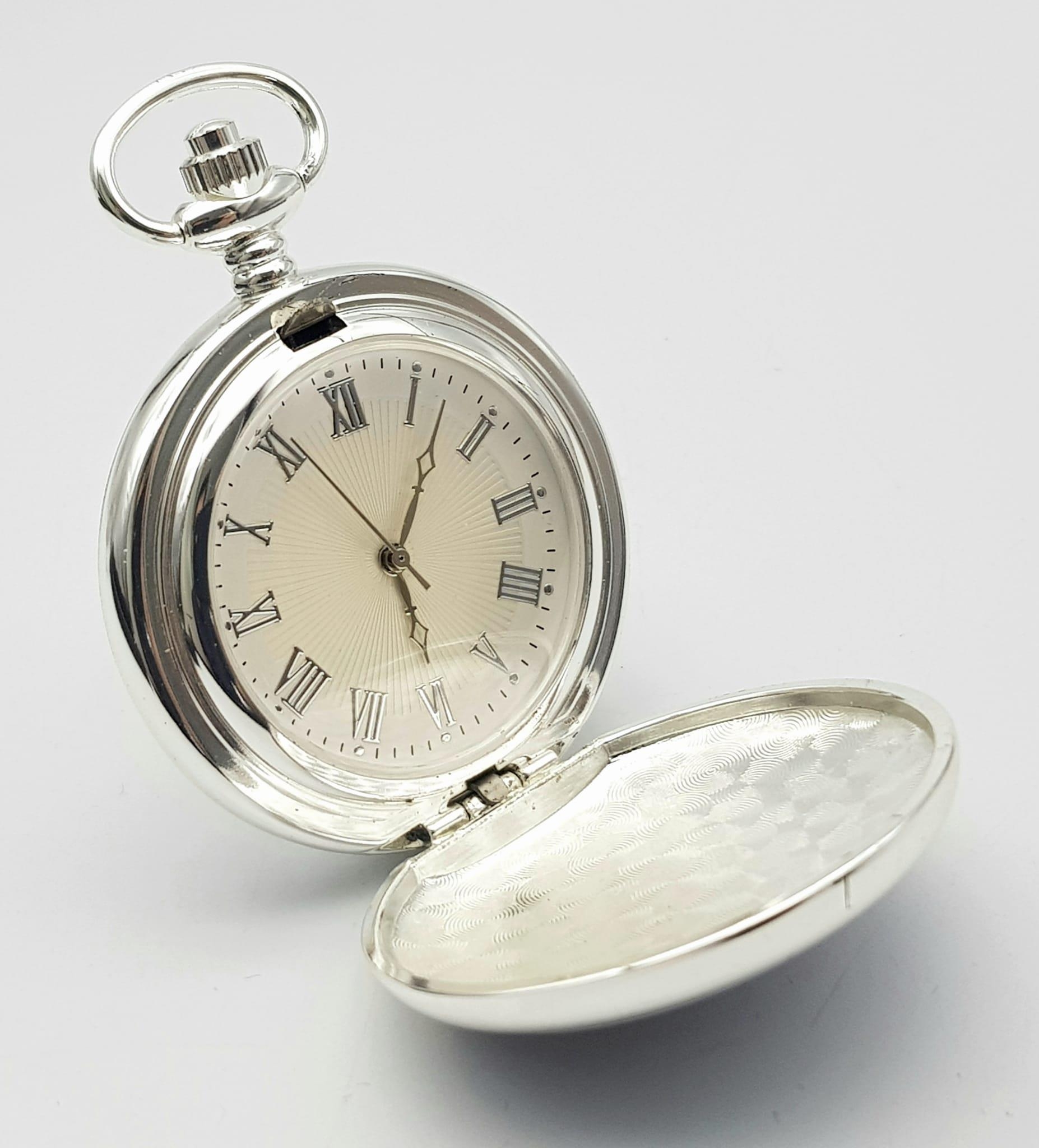 A Manual Wind Silver Plated Pocket Watch Detailing the Steam Train ‘Merchant Navy Class’, with - Image 2 of 10