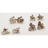 A collection of 4 pairs of silver animal motif earrings include 2 stone set frog and rabbit with bee