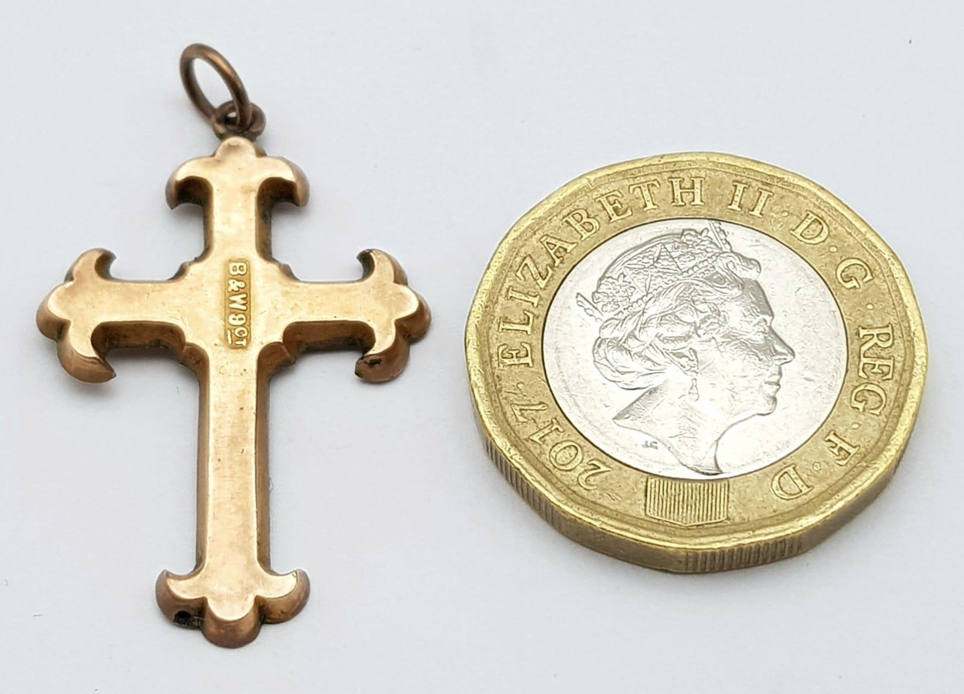 A Vintage 9K Yellow Gold Cross Pendant. 3.5cm. 1.1g weight. - Bild 4 aus 4