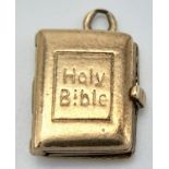 A 9K Yellow Gold Holy Bible Pendant/Charm. 15mm. 4g