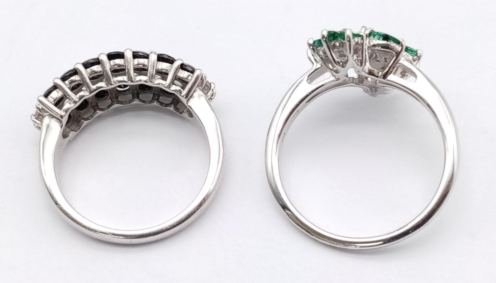 Two 925 Sterling Silver Gemstone Rings: Sapphire - Size P and Emerald - Size -R. - Image 5 of 6