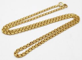 A 9K Yellow Gold Intricate Link Necklace. 44cm. 7.5g weight.