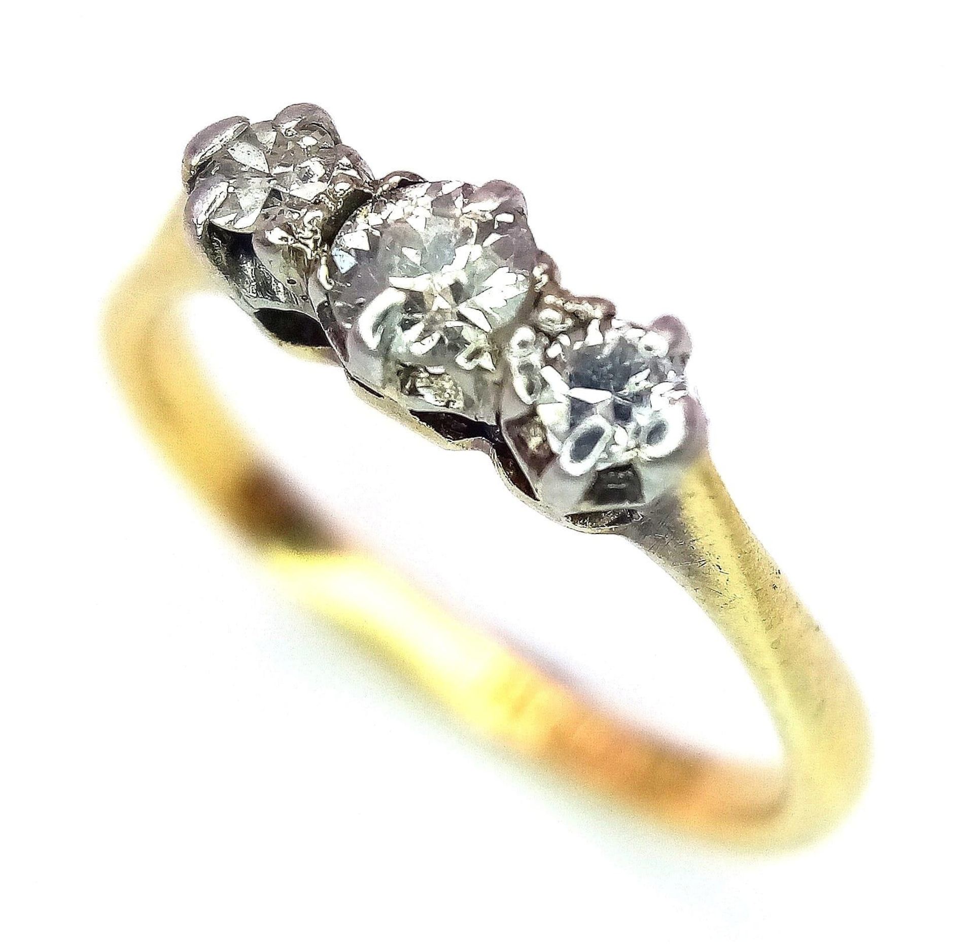 18K Yellow Gold Diamond Trilogy Ring, 0.25ct diamond weight, 2.2g total weight, size I - Bild 3 aus 6