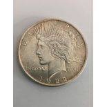 1922 USA SILVER PEACE DOLLAR. Extra fine condition.