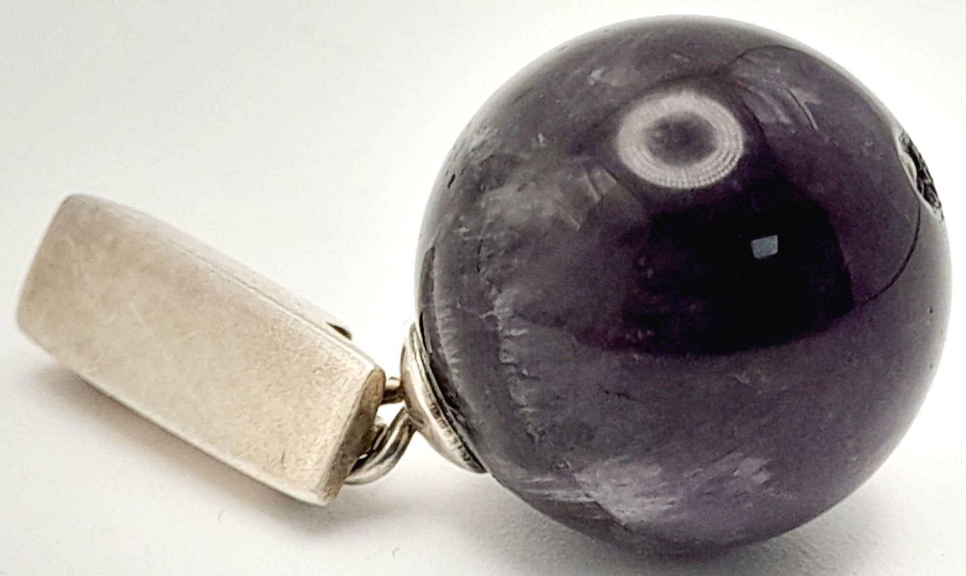 A Sterling Silver Purple Stone Set Ball Pendant. 3.2cm length, 6.9g total weight. REF: SC 7090 - Image 4 of 9