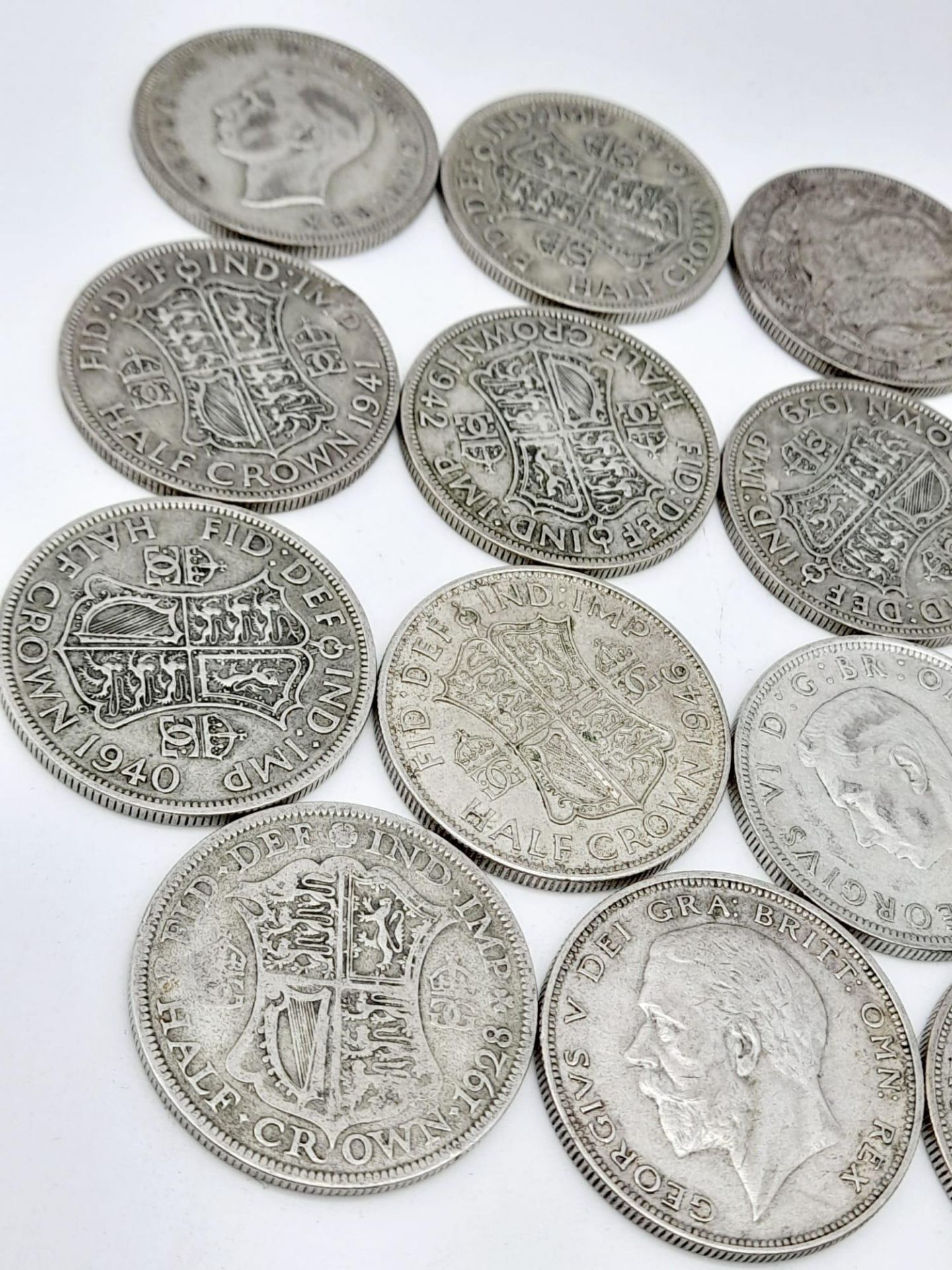 19 Pre 1947 British Silver Half Crown Coins. 265g total weight.