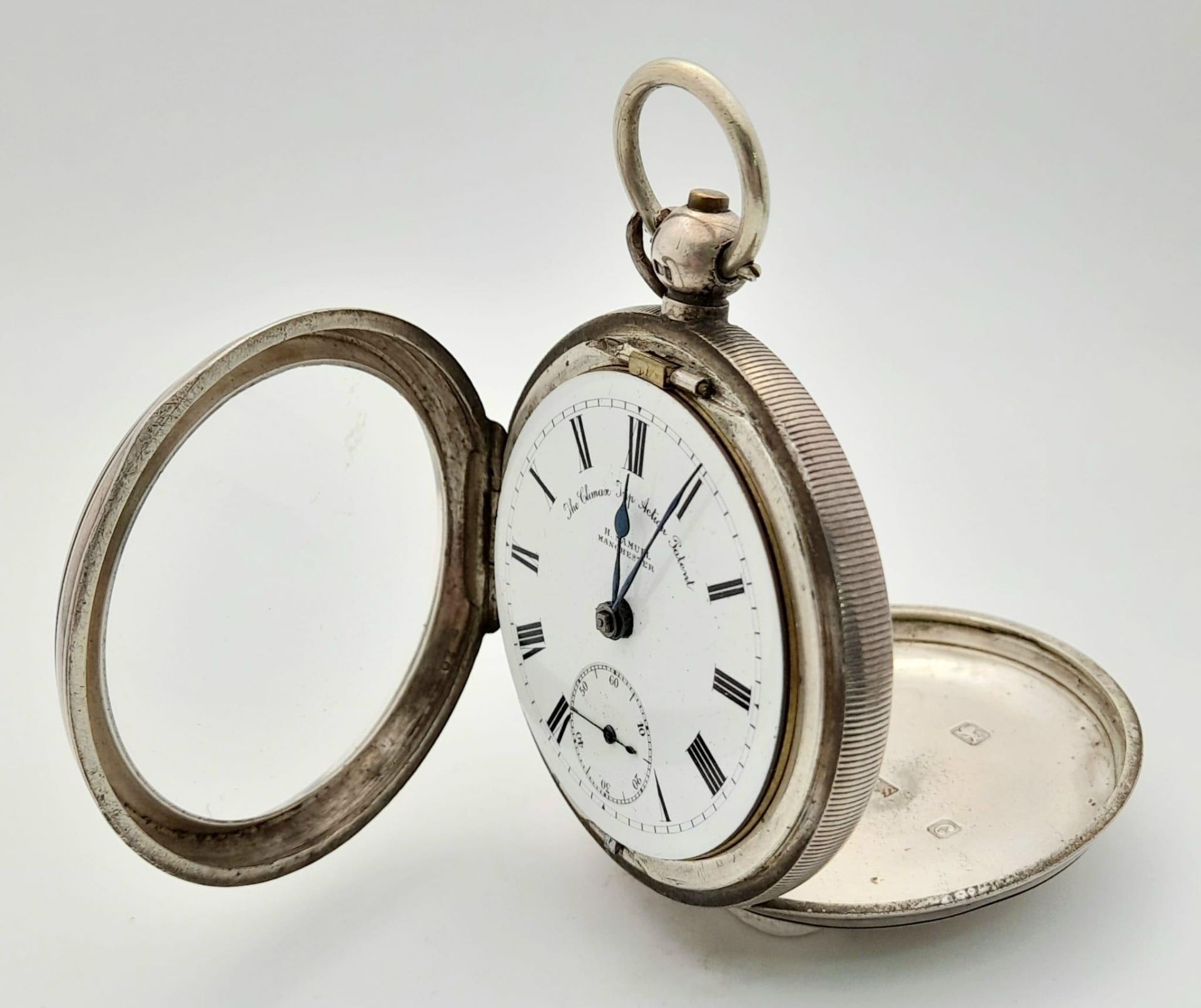 An Antique Sterling Silver Cased H. Samuel - The Climax Trip Action Pocket Watch. Hallmarks for - Bild 6 aus 18