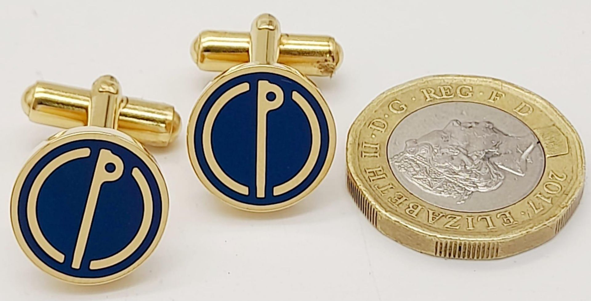 A Pair of Round Yellow Gold Gilt Blue Panel Inset Cufflinks by Dunhill in their original - Image 9 of 11