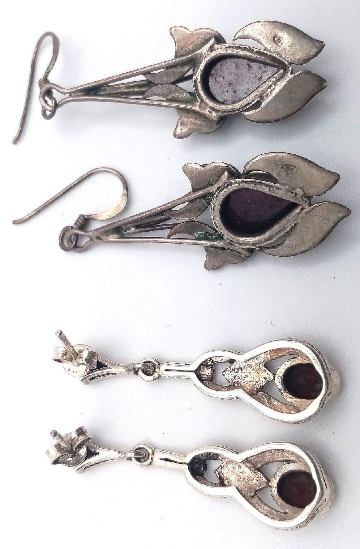 2X vintage pairs of 925 silver stone set Garnet earrings. Total weight 11.4G. - Bild 4 aus 7