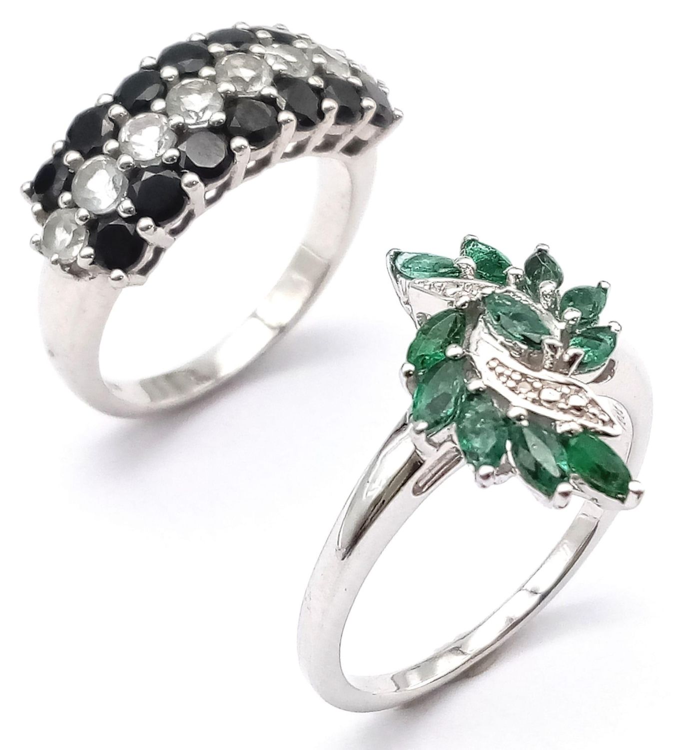 Two 925 Sterling Silver Gemstone Rings: Sapphire - Size P and Emerald - Size -R. - Image 2 of 6