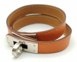 A Hermes Brown Bracelet with Silver Tone Hardware. 39cm. Ref: 016717