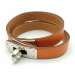 A Hermes Brown Bracelet with Silver Tone Hardware. 39cm. Ref: 016717