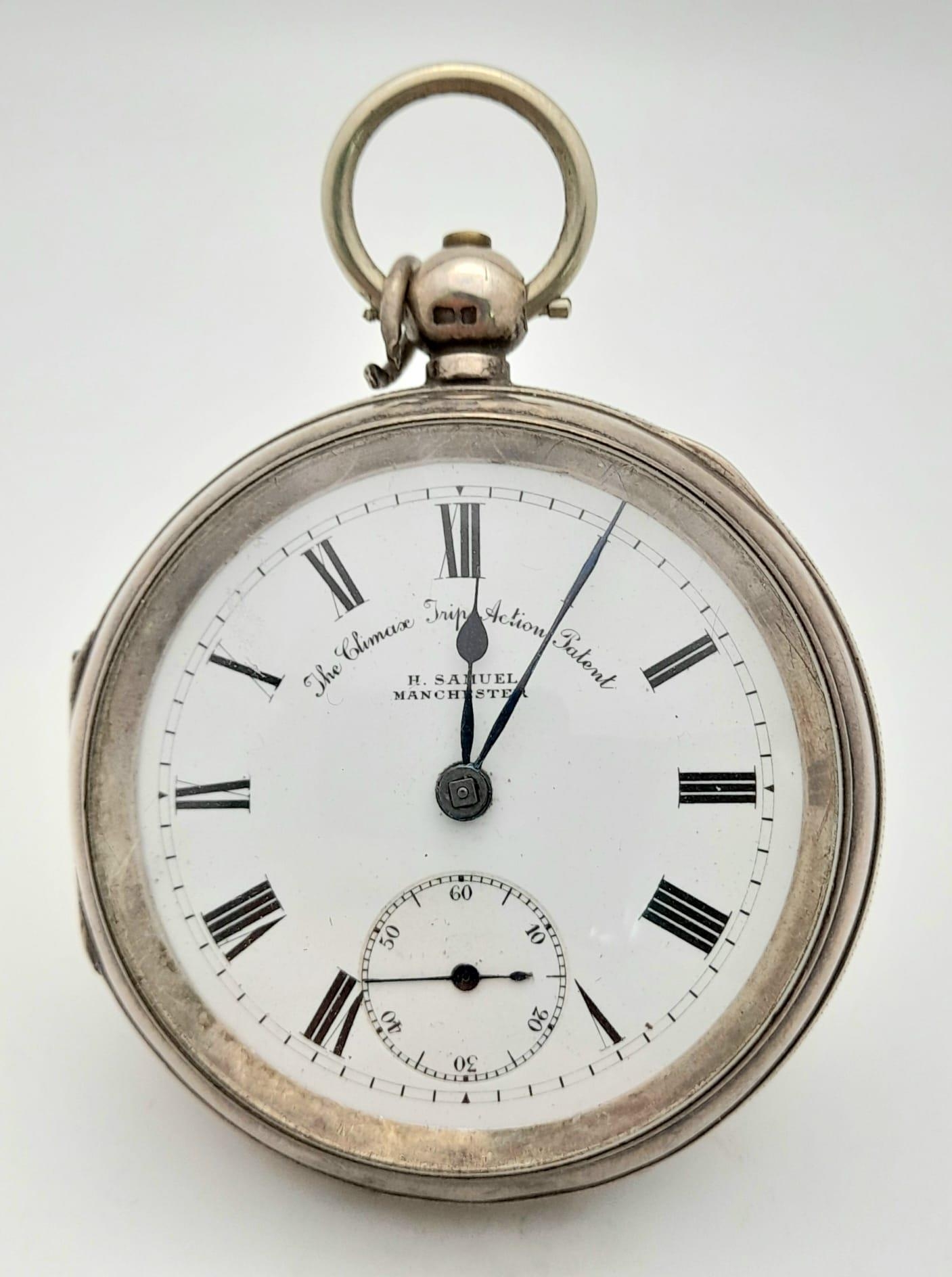 An Antique Sterling Silver Cased H. Samuel - The Climax Trip Action Pocket Watch. Hallmarks for - Image 2 of 18