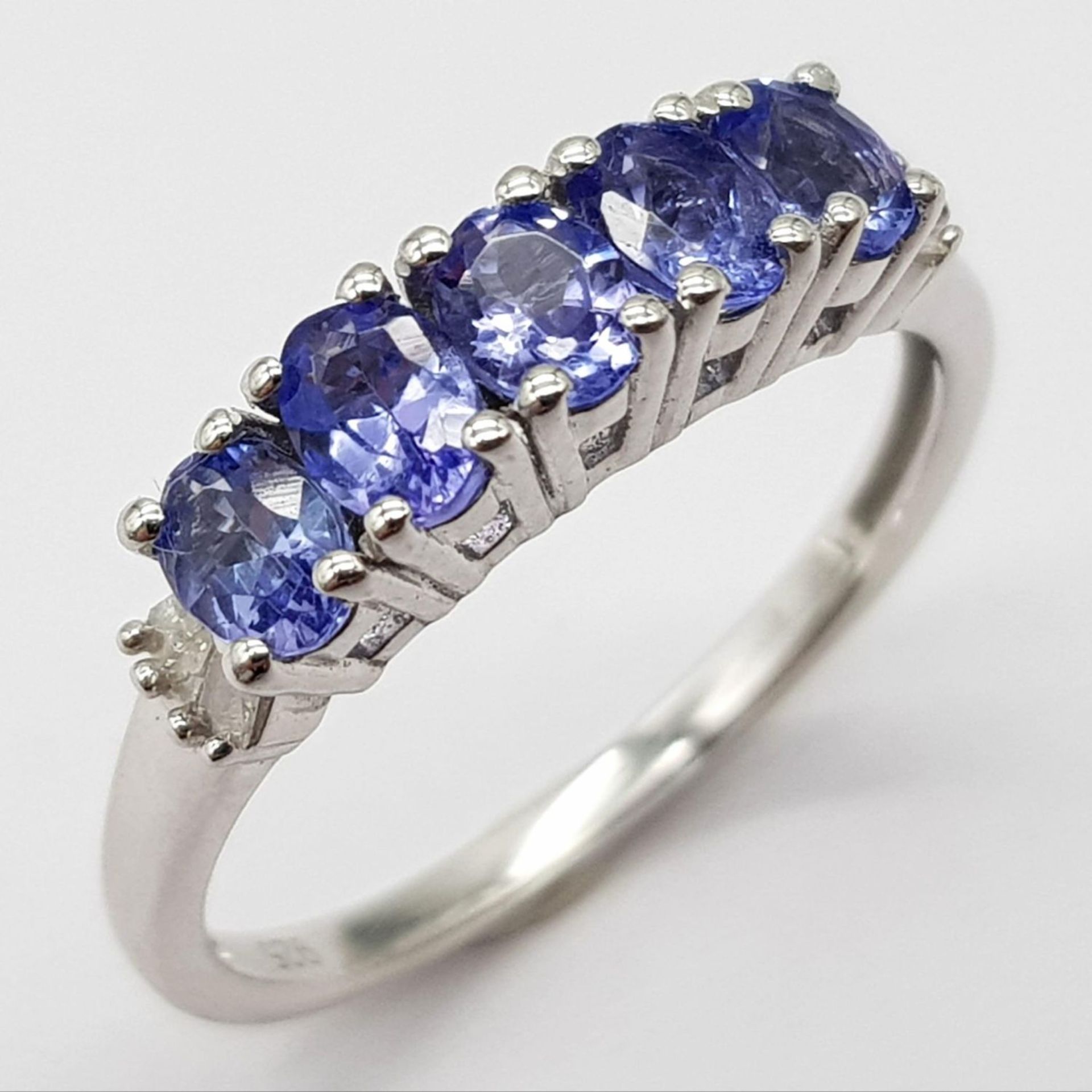 A Tanzanite and Diamond Ring set in 925 Silver. Size M. - Image 2 of 6