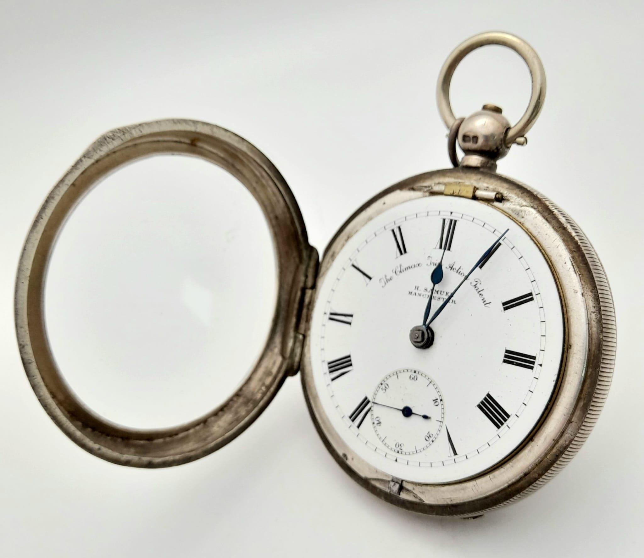 An Antique Sterling Silver Cased H. Samuel - The Climax Trip Action Pocket Watch. Hallmarks for - Image 4 of 18