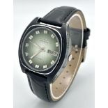 A Vintage Citizen 21 Jewels Automatic Gents Watch. Black leather strap. Black stainless steel case -