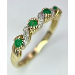 A 9K Yellow Gold Diamond and Emerald Ring. Size P, 2g total weight. Ref: 8446