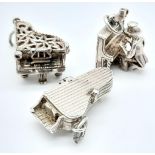 A collection of 3 vintage silver piano motif articulated charms/pendants. Total weight 12.5G