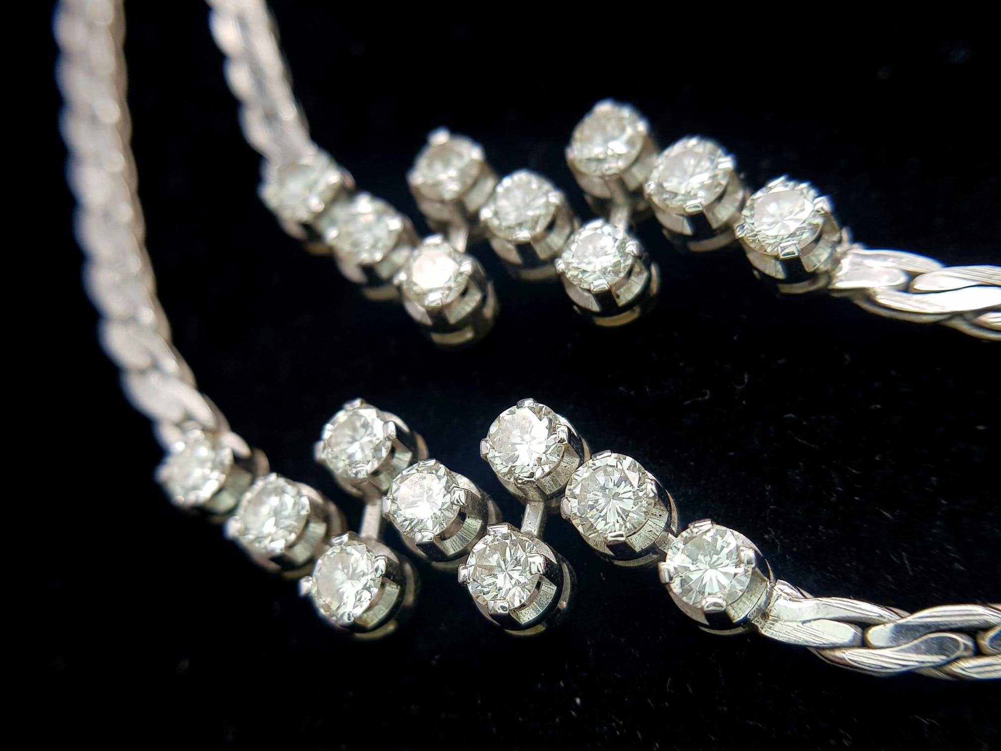 A Beautiful 14K White Gold and Diamond Two Row Necklace. 18 diamonds - 3.6ctw of brilliant round cut - Image 2 of 17