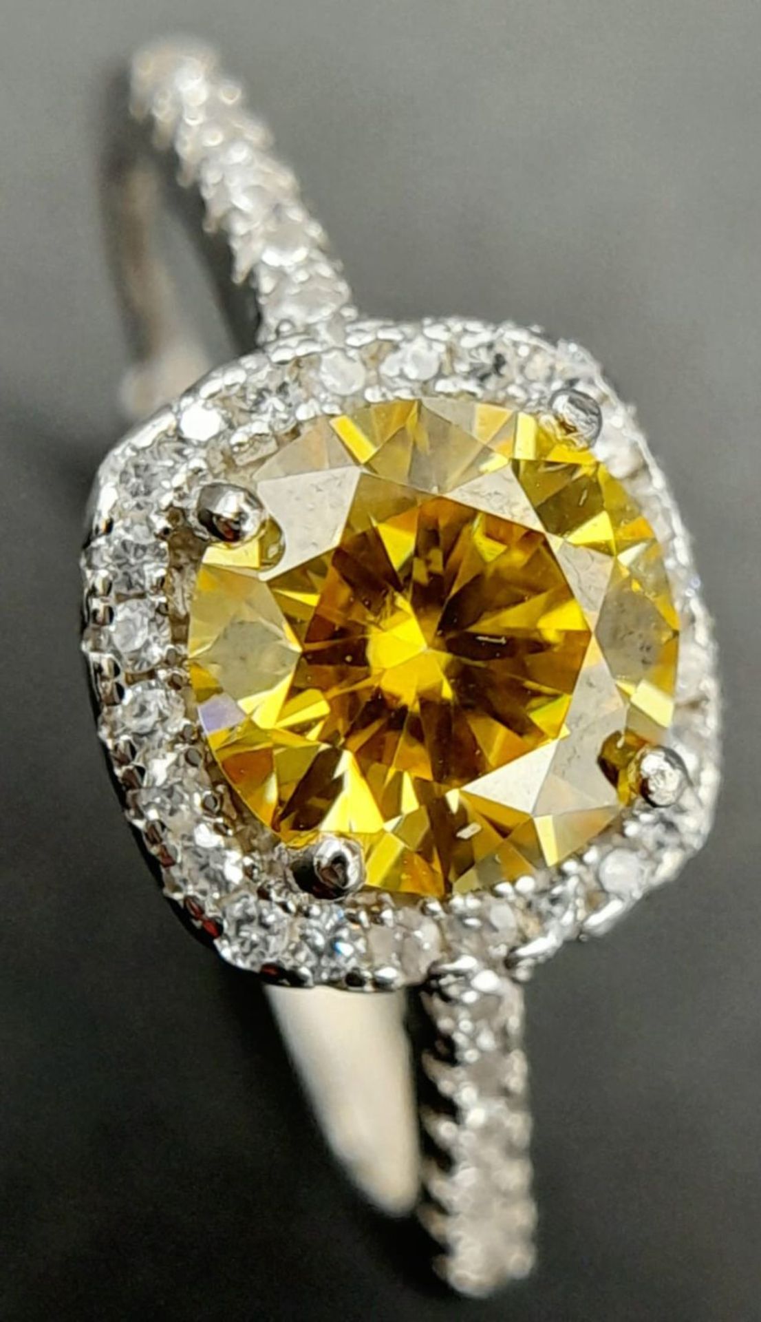 A 1ct Golden Yellow Moissanite Ring. VVS1 Grade. Comes with a GRA certificate. Size N. - Image 3 of 6