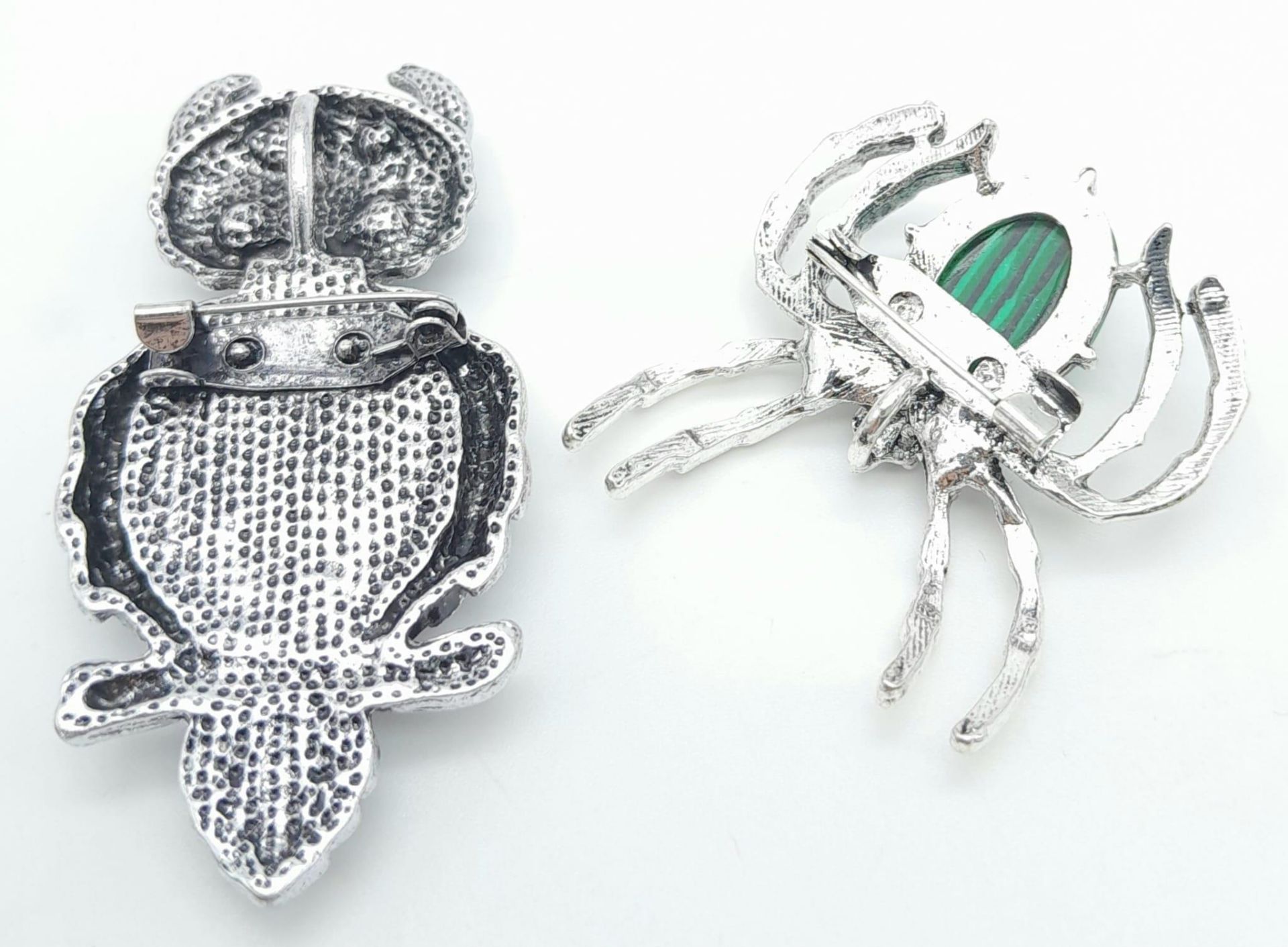 A Marcasite Spider and a Tigers Eye Owl Brooch. Owl - 6cm. - Image 2 of 5