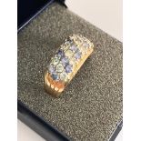 Stunning 9 carat YELLOW GOLD CLUSTER RING Absolutely encrusted with clear white and blue