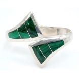 A Mexican Silver and Malachite Stylish Cuff Bangle. 50g