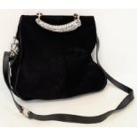 A Yves St Laurent by Tom Ford Black Mombasa Suede Hand/Shoulder Bag. Silver tone hardware.