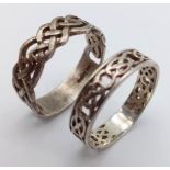 2X vintage sterling siler Celtic knot rings. Total weight 8.1G. Size X, Y. Please see photos for