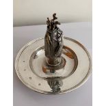 Vintage THEO FENNELL SILVER DISH with SOLID SILVER set of GOLF CLUBS to centre. Signed and