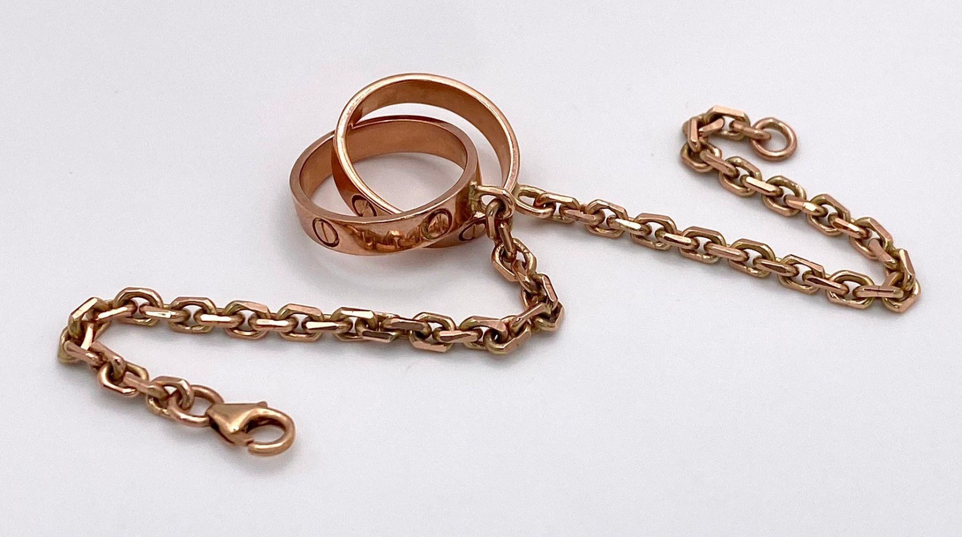 A 9K Rose Gold Entwined Ring Bracelet. 18cm length. 10.7g weight. - Image 3 of 4