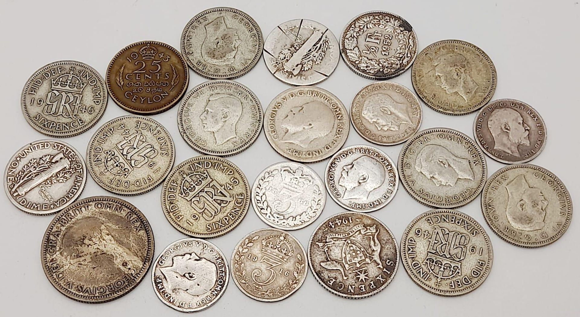 A Parcel of 20 Pre-1920 & Pre-1947 Silver Coins, plus a 1943 Ceylon 25 Cent Coin and a 1952