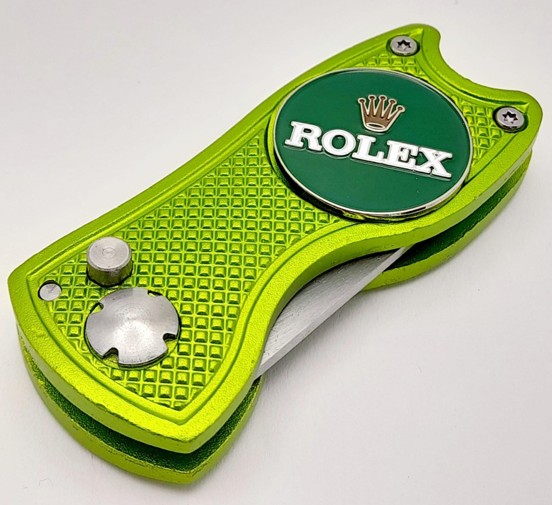 A Rolex Branded Golf Putting Green Divot Repair Tool with Removable Rolex Branded Ball Markers. - Image 2 of 5