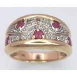 A 9K Yellow Gold Diamond and Ruby Ring. Size N, 4.8g total weight. Ref: SC 7064