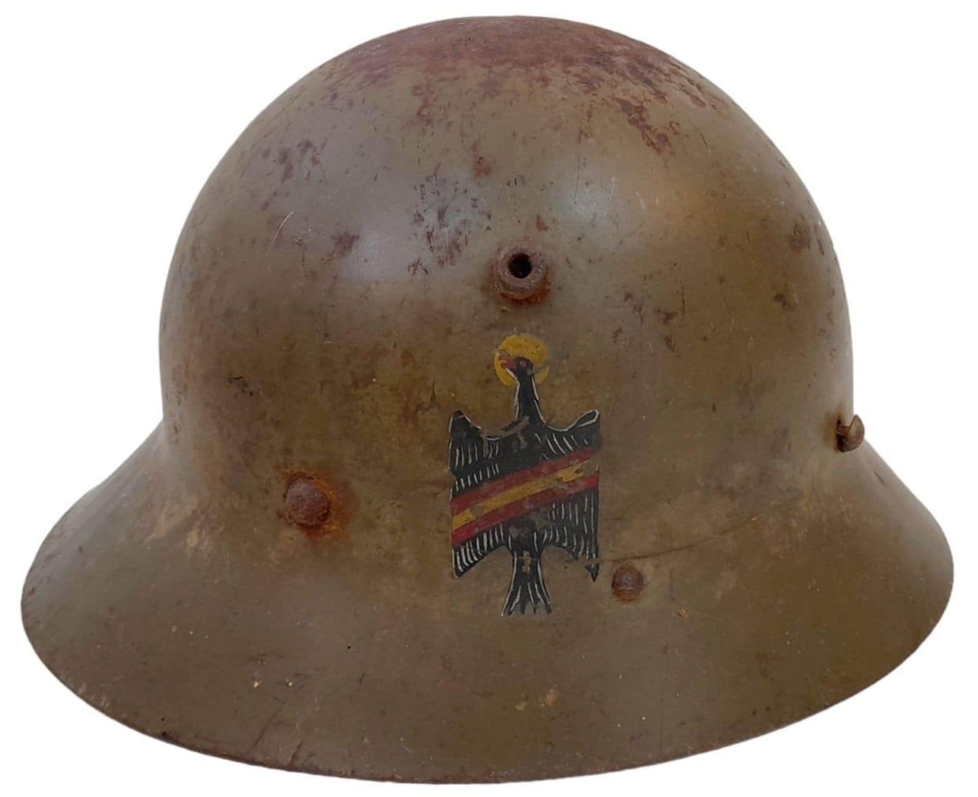 Spanish Civil War Czech M30 Helmet with insignia of Franco’s Fascist 46th Infantry Badge. No liner.