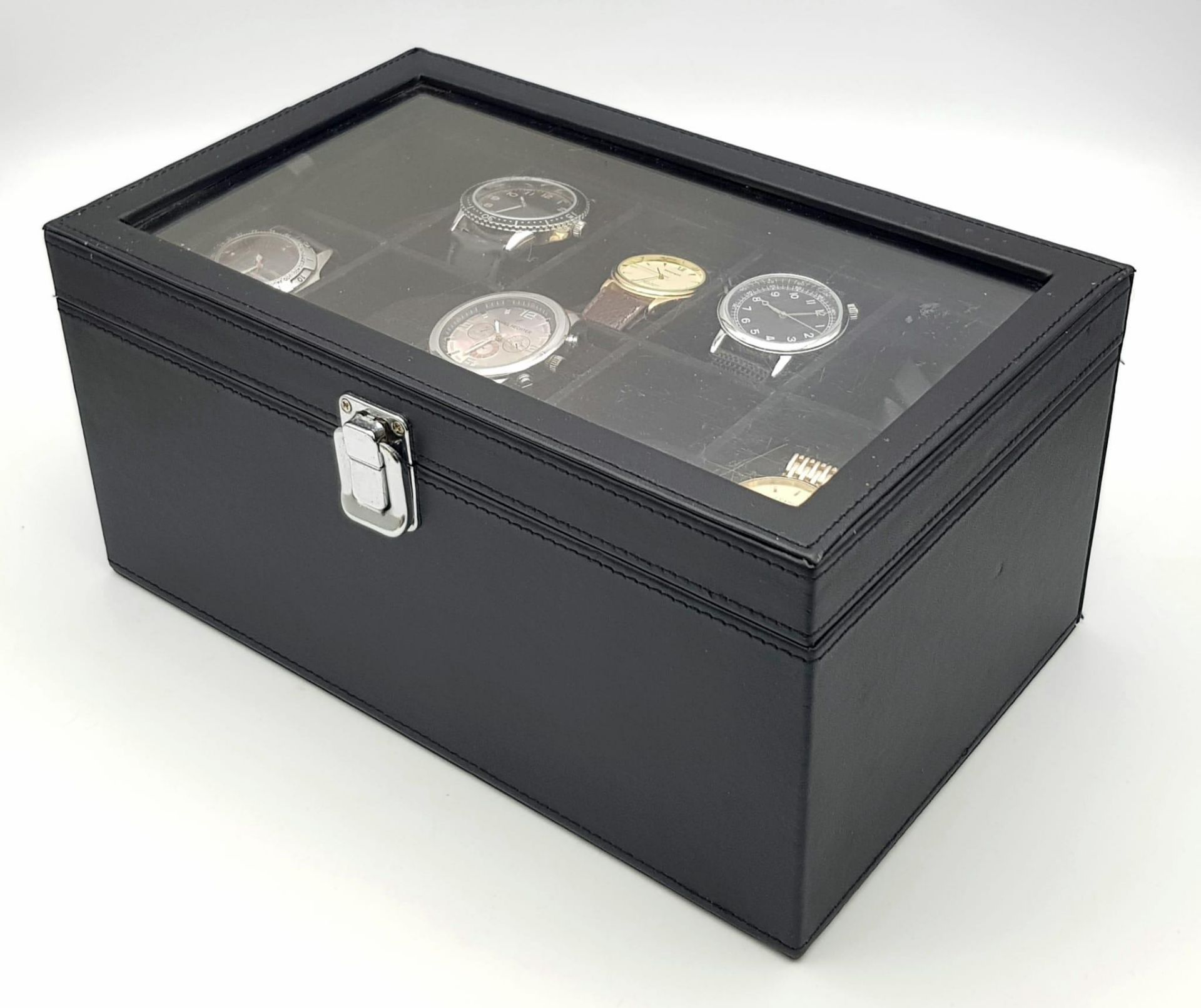 A Black Leatherette 20 Watch Display Box with Six Men’s Used Quartz Watches Comprising; 1) Italian - Image 10 of 12