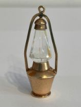 Vintage 9 carat GOLD OIL LAMP CHARM/PENDANT. Full UK hallmark. 3.7 grams. 3.5 cm.
