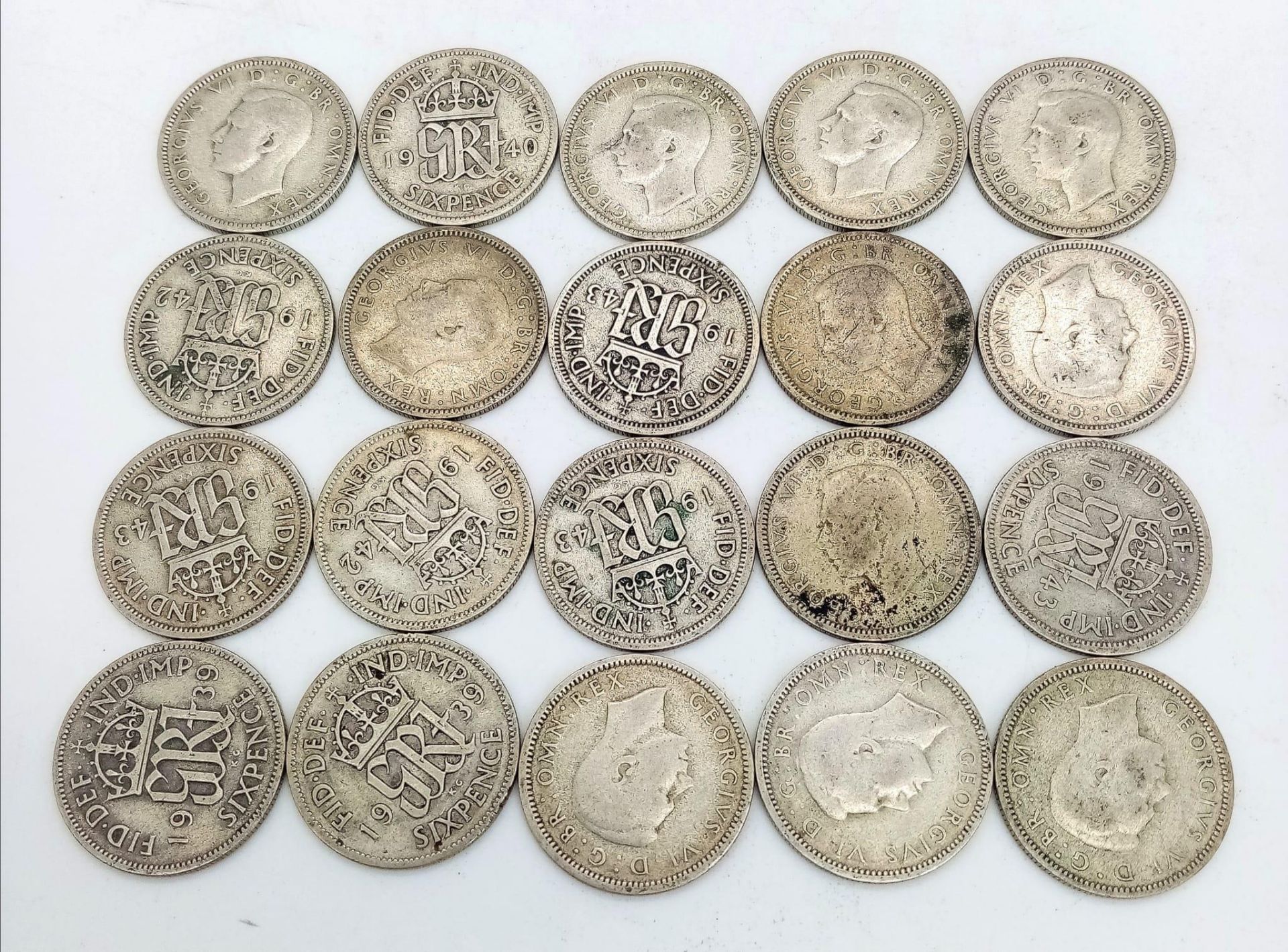 A Parcel of Twenty Pre-1947, British Silver Sixpences. Gross Weight 54.86 Grams.