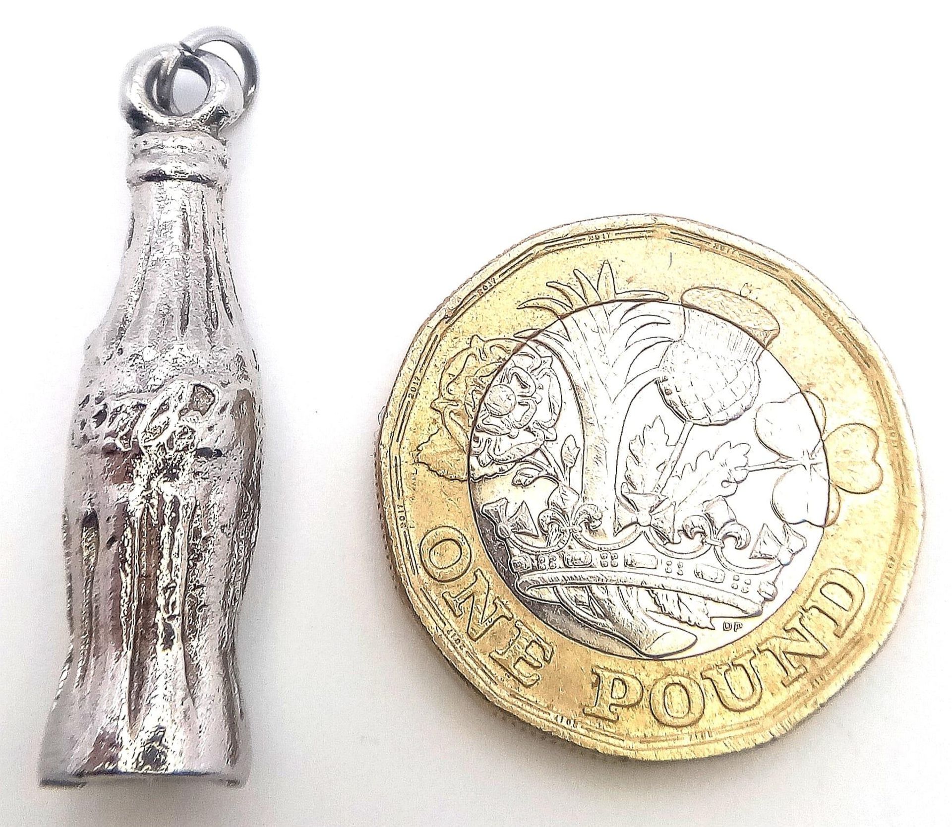 A White Metal Heavy Coca Cola Charm. 2.3cm length, 8.4g weight. Ref: SC 7087 - Image 3 of 5