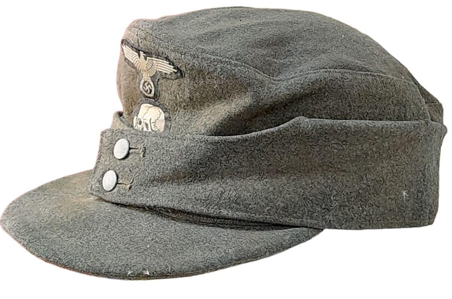 3rd Reich Waffen SS M43 Cap. very small cut on the top. A real “Been There” item. - Bild 2 aus 5
