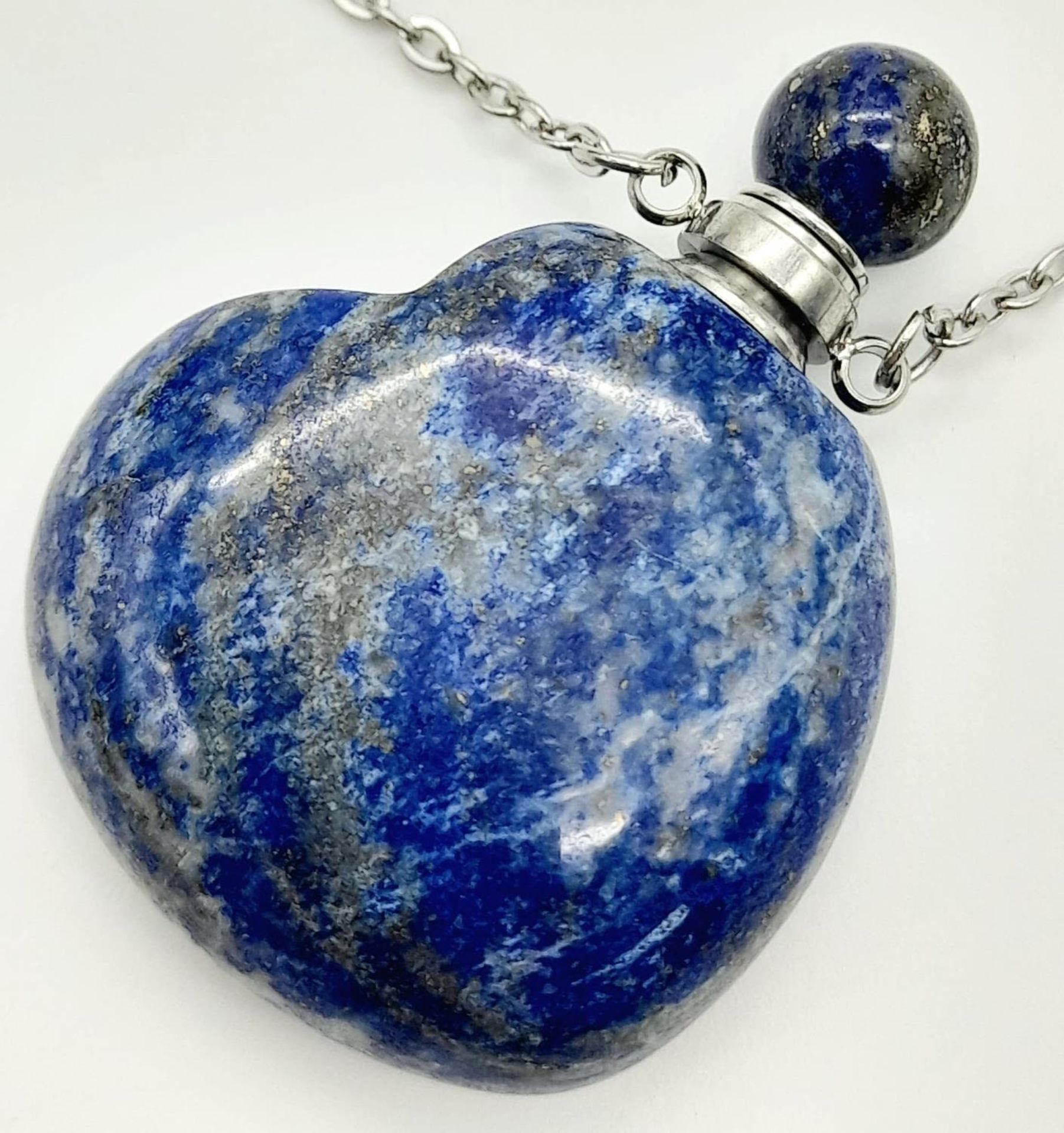 A Lapis Lazuli Bottle Pendant on a White Chain. 4cm and 50cm. - Bild 2 aus 5